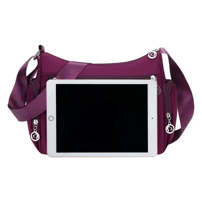 Women's Waterproof Oxford Shoulder Bag Purple Multi Compartment