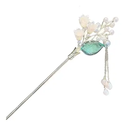 Ancient Red Pearl Lily Hairpin with Tassel Design