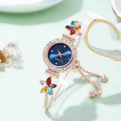 Women's Cross-Border Diamond Petal Bracelet Watch Set