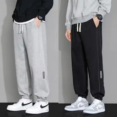 Men's Black Sweatpants Ankle-Tied Spring Winter Loose Gray