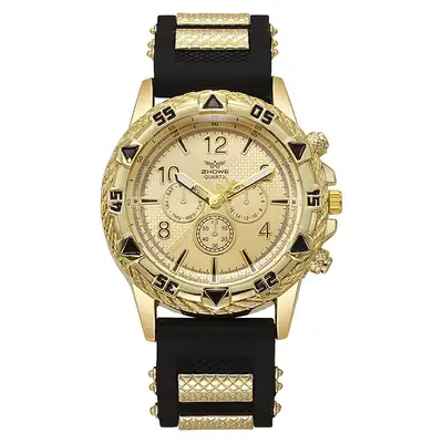 Men's Luxury Chronograph Watch with Diamond Dial & Black Silicone Band
