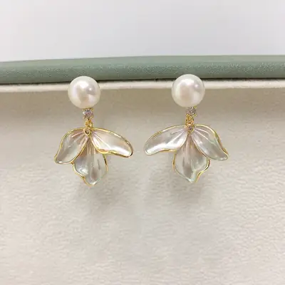 Women Pearl Leaf Earrings 18K Gold Filled S925 Sterling Silver
