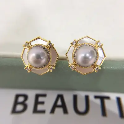 S925 Gold Pearl Earrings for Women