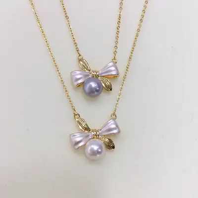 Pearl Bow Necklace with Gold Chain for Women