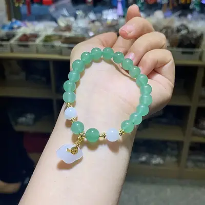 Dongling Jade Bracelet Green White Pearl Drop