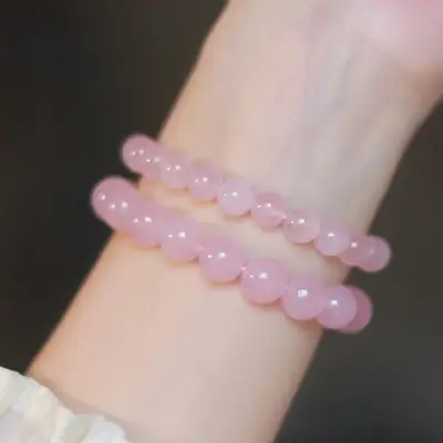 Cream Pink Crystal Hibiscus Bracelet for Girls