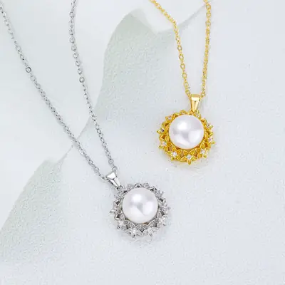 Gold Pearl Sunflower Pendant Set for Women
