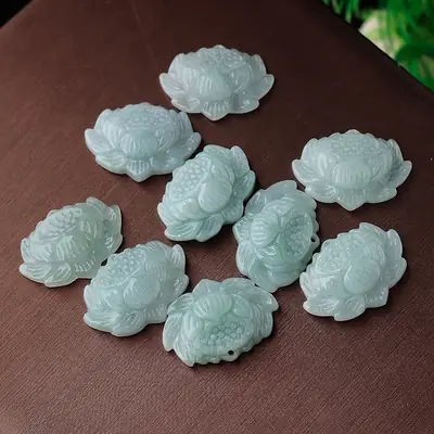 Natural A-Grade Lotus Jade Necklace Pendants