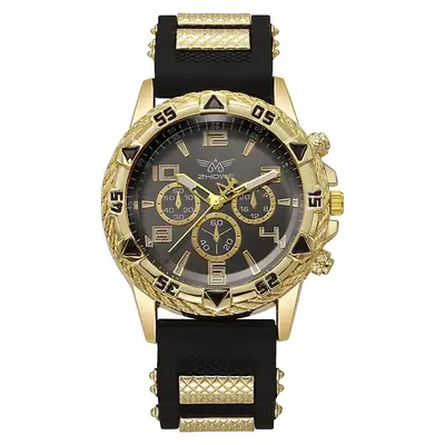 Men's Chronograph Watch with Fake Three-Eye Dial & Black Silicone Band