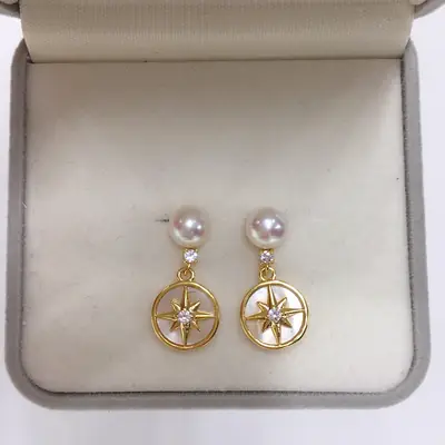 5A High-Gloss Natural Shell Six-Pointed Pearl Earrings for Women