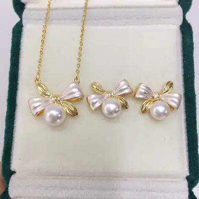 Japanese & Korean Sweet Bow Pearl Earrings Set