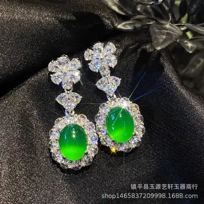 Green Brazilian Chalcedony Earrings for Women