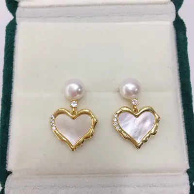 Natural Freshwater Pearl Heart Earrings for Women
