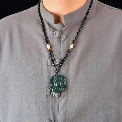 Hetian Jade Guanyin Head Pendant Green