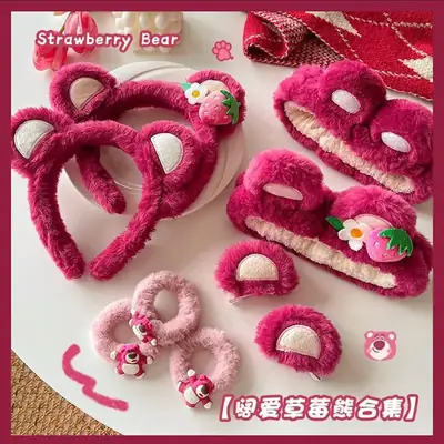 Plush Strawberry Bear Headband for Girls
