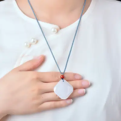 Exquisite Gold & Jade Square Pendant Necklace