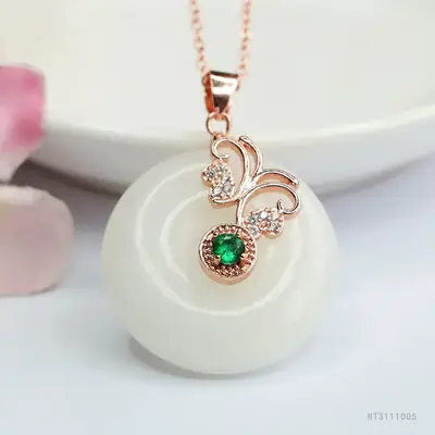 Guan Yu Jade Pendant with Green Gemstone Safety Buckle