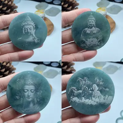 Laser Engraved Jade Necklace Pendant Great Sun Tathagata A-Grade