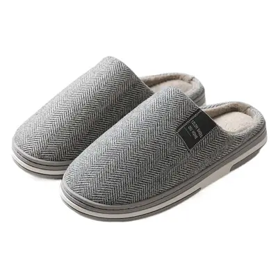 Men Grey Herringbone Winter Slippers Anti-Slip