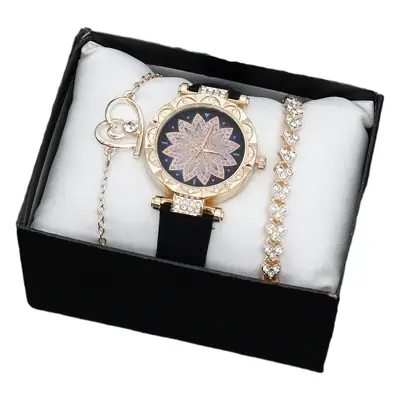 Women's Full Diamond Quartz Watch Set with Belt