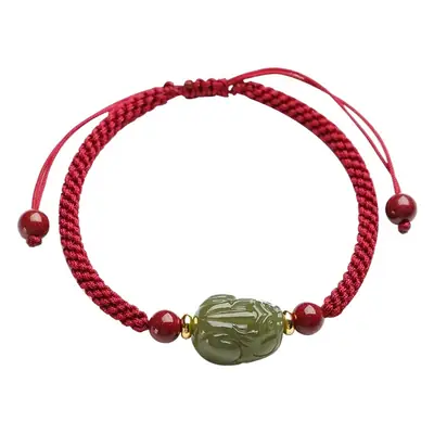 Hetian Jade Pixiu Bracelet Handwoven Red Rope