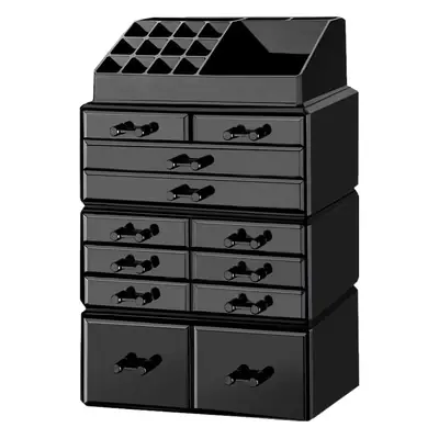 Black Acrylic Makeup Organizer with 12 Drawers