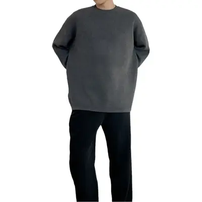 Men's Grey Loose Neck Sweater Winter Pullover