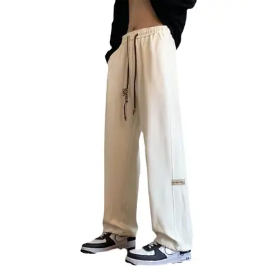 Men Fleece Lined Wide Leg Pants Black Plus Size 2023