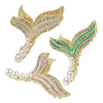 French Pearl Fishtail Hairpin with Full Diamond Clip