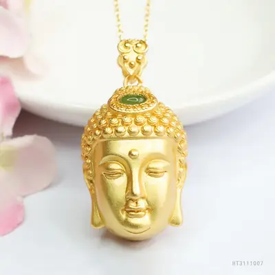Guan Yu Jade Buddha Necklace Gold Plated