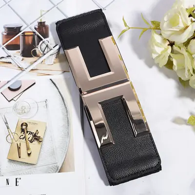 Women's Elastic Belt with Silver Seal & Black Leather