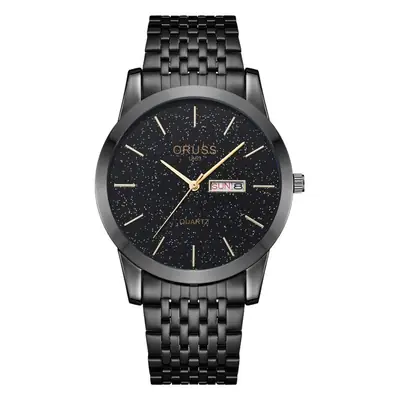 Men's Black Quartz Calendar Watch with Mesh Band
