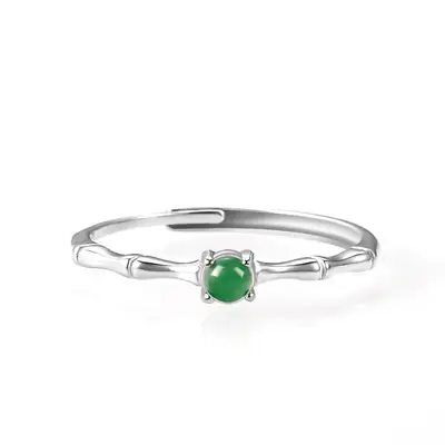 Natural Jade Yang Green Bamboo Ring S925 Silver