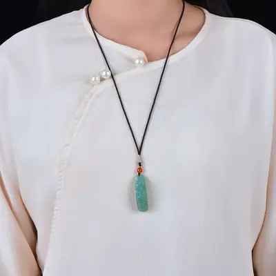Jade Lotus Fish Pendant Green with Red Beads