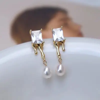 Irregular Zircon Pearl Earrings for Women