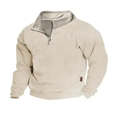 Men Grey Waffle Zipper Hoodie Loose Fit