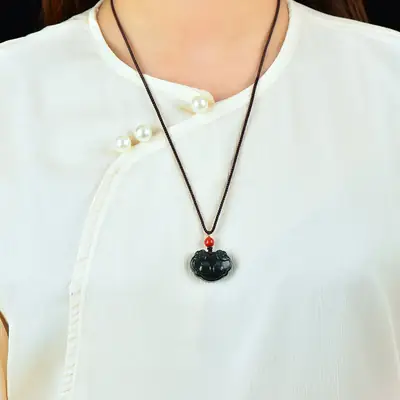 White Jade Pendant Necklace with Red Stone