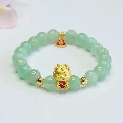 Guan Yu Dragon Zodiac Bracelet Green Jade Gold Plated
