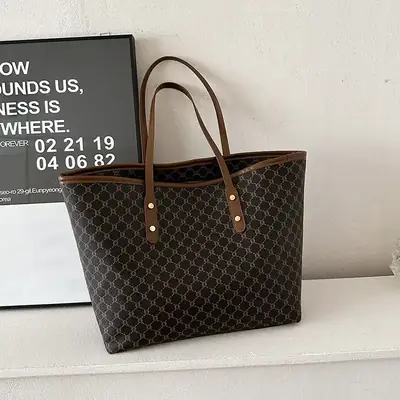 Women's High-End Brown GPU Tote Bag with Leather Handles