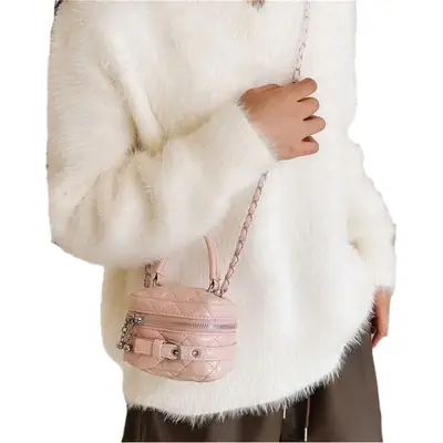 Girls Crossbody Bag Brown Leather Chain Shoulder