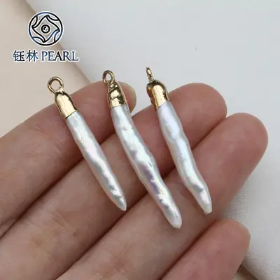 Natural Baroque Toothpick Pearls Gold Plated Single Hanging