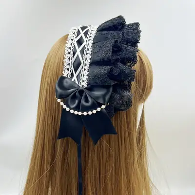 Baroque Hair Band with Red Bow & Pearl Adornment
