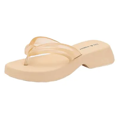 Women's Beige Thick Eva Flip Flops Casual Sandals
