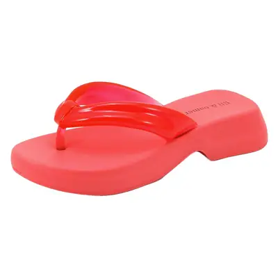 Red Cross Strap Flip Flops with Thick Sole