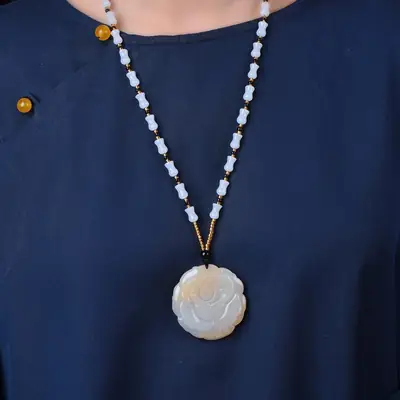Jade Rose Pendant Gold Chain Necklace