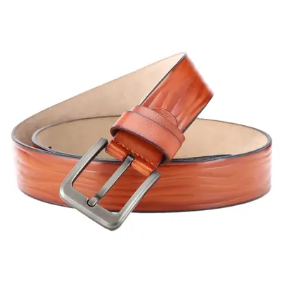 Men's Brown Leather Belt with Pin Buckle