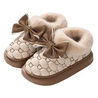High-looking bowknot waterproof cotton-padded shoes women's bag heel winter indoor home fleece-lined non-slip cotton slippers outer wear warm