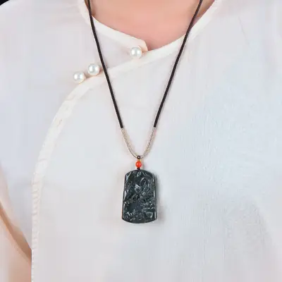 Hotan Jade Landscape Pendant with Red Accord