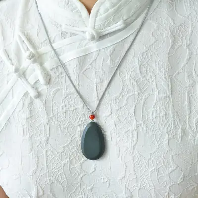 Hetian Jade Card Pendant with Red Stone