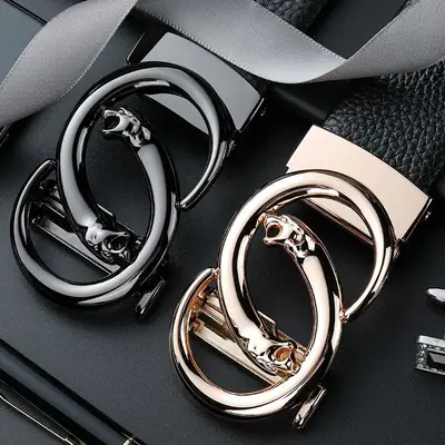 Men's Black Leather Belt with Automatic Buckle